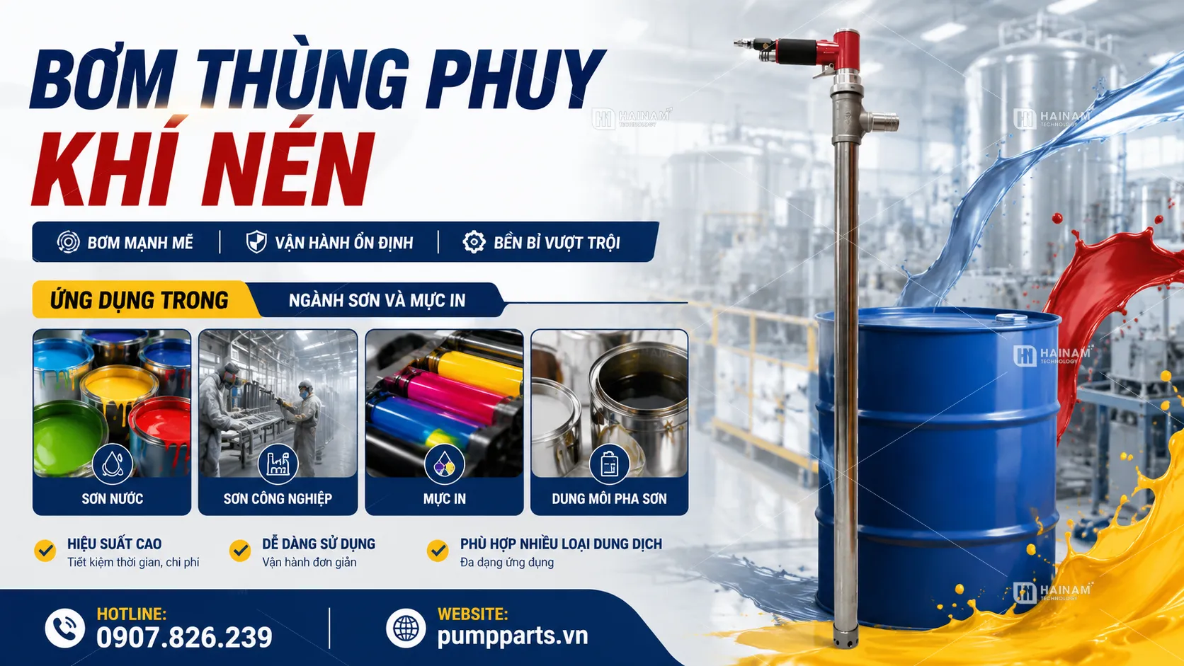 bơm thùng phuy khí nén trong ngành sơn