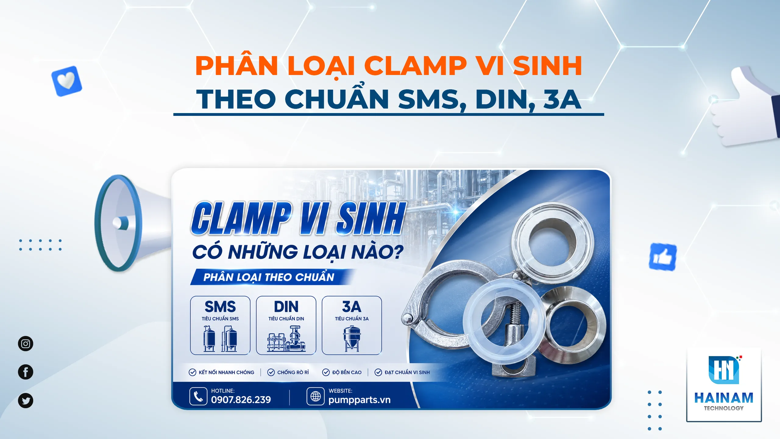Clamp Vi Sinh Có Những Loại Nào? Phân Loại Theo Chuẩn SMS, DIN, 3A