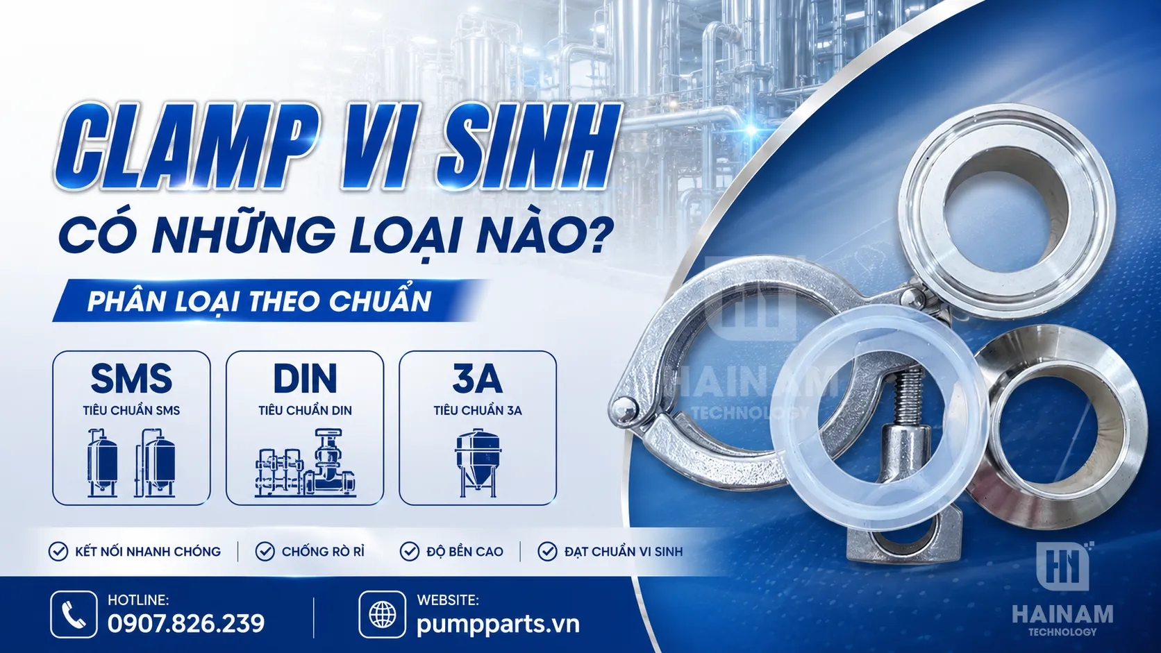 clamp vi sinh đạt chuẩn sms din 3a