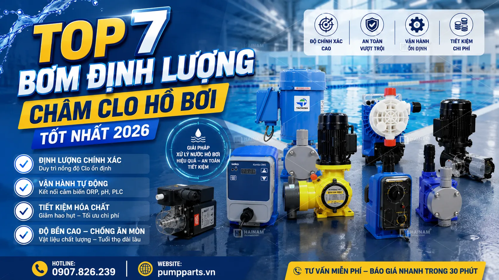 top 7 bơm định lượng châm clo hồ bơi tốt nhất