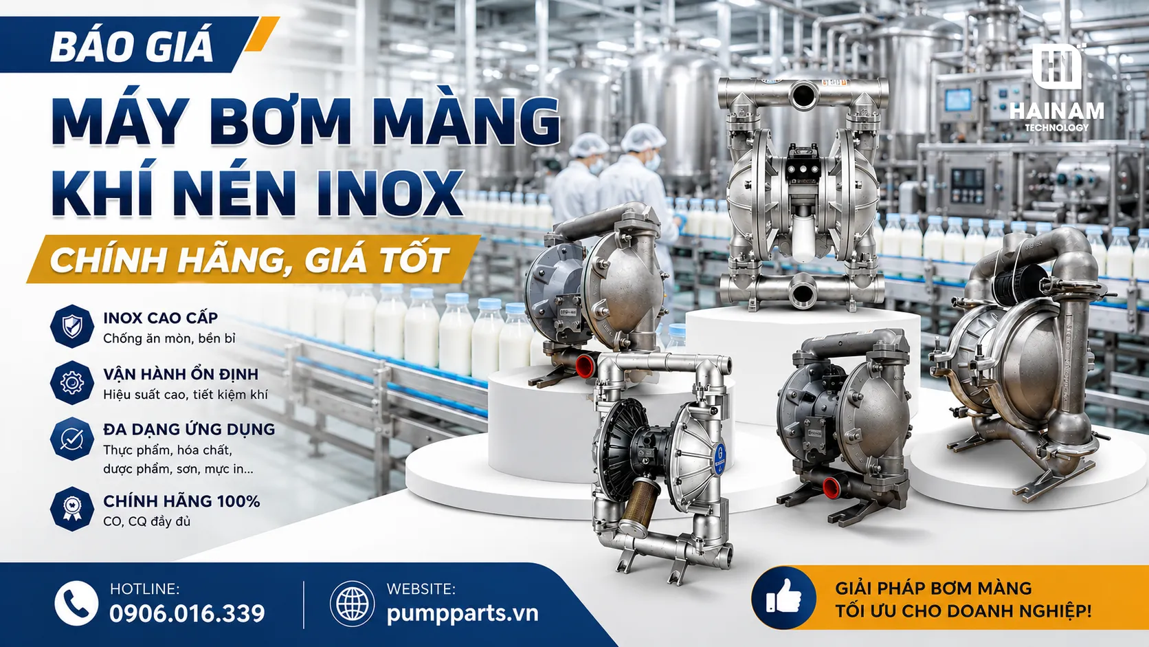báo giá máy bơm màng khí nén inox chính hãng