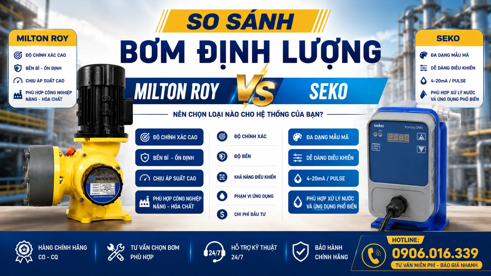 bơm định lượng milton roy và seko chọn loại nào