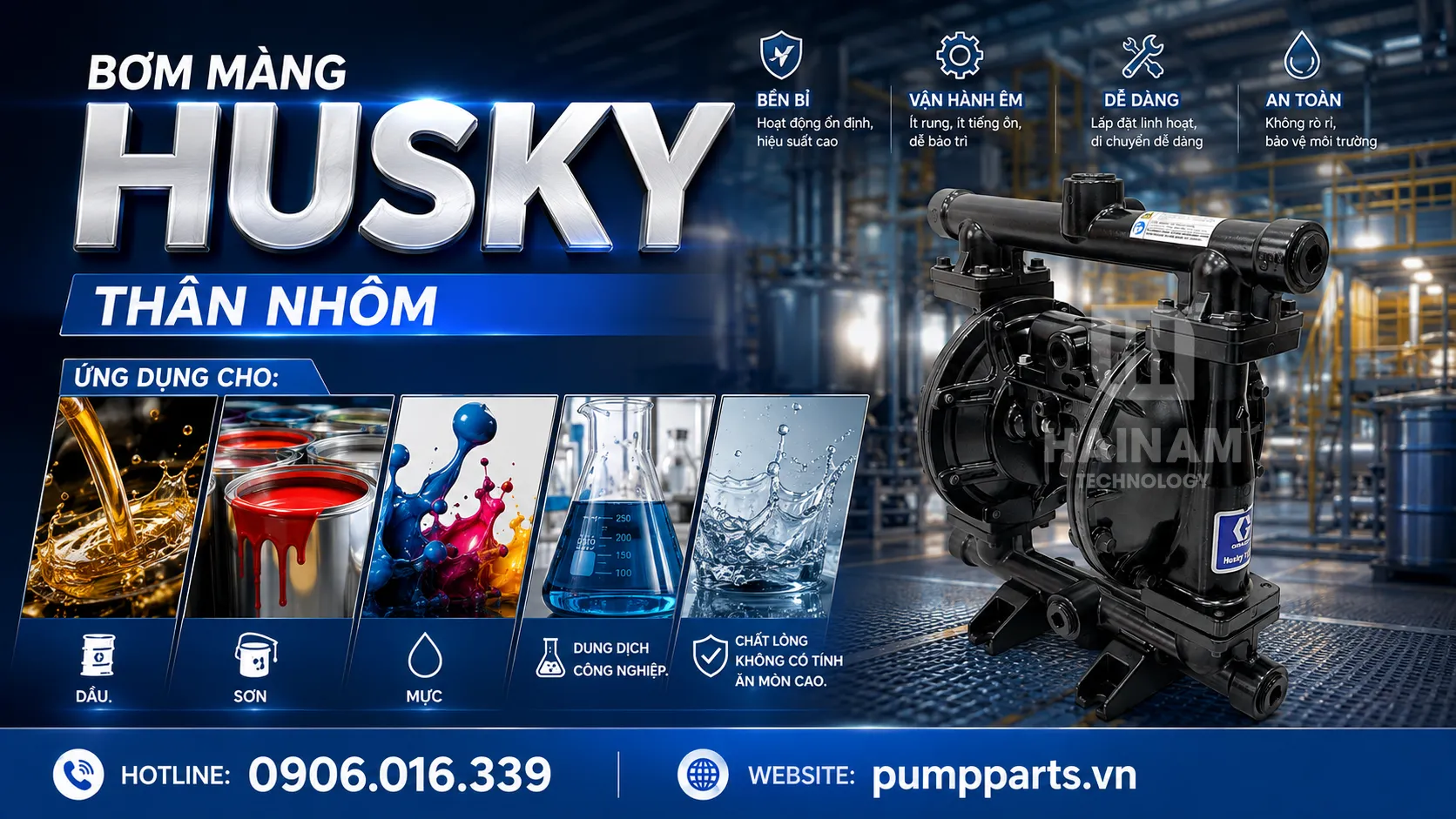 bơm màng husky thân nhôm chính hãng graco
