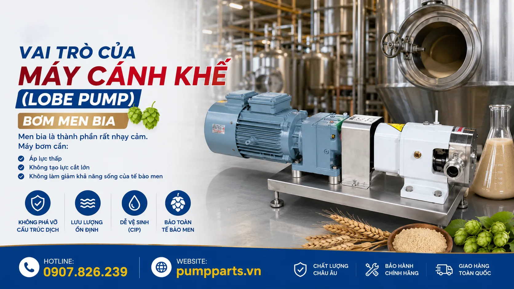 máy bơm cánh khế bơm men bia