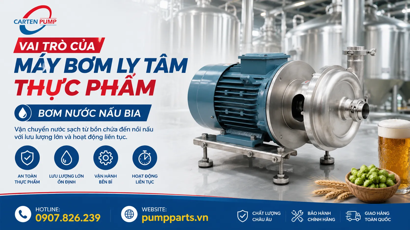 máy bơm ly tâm bơm nước nấu bia