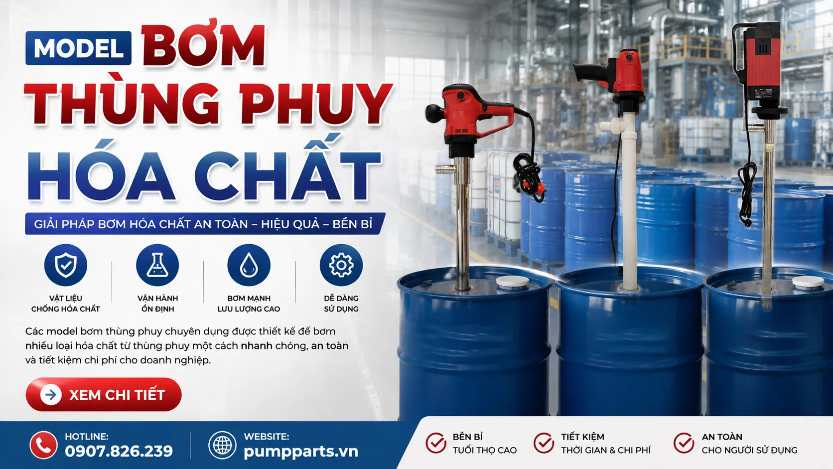 model bơm thùng phuy hóa chất bền bỉ