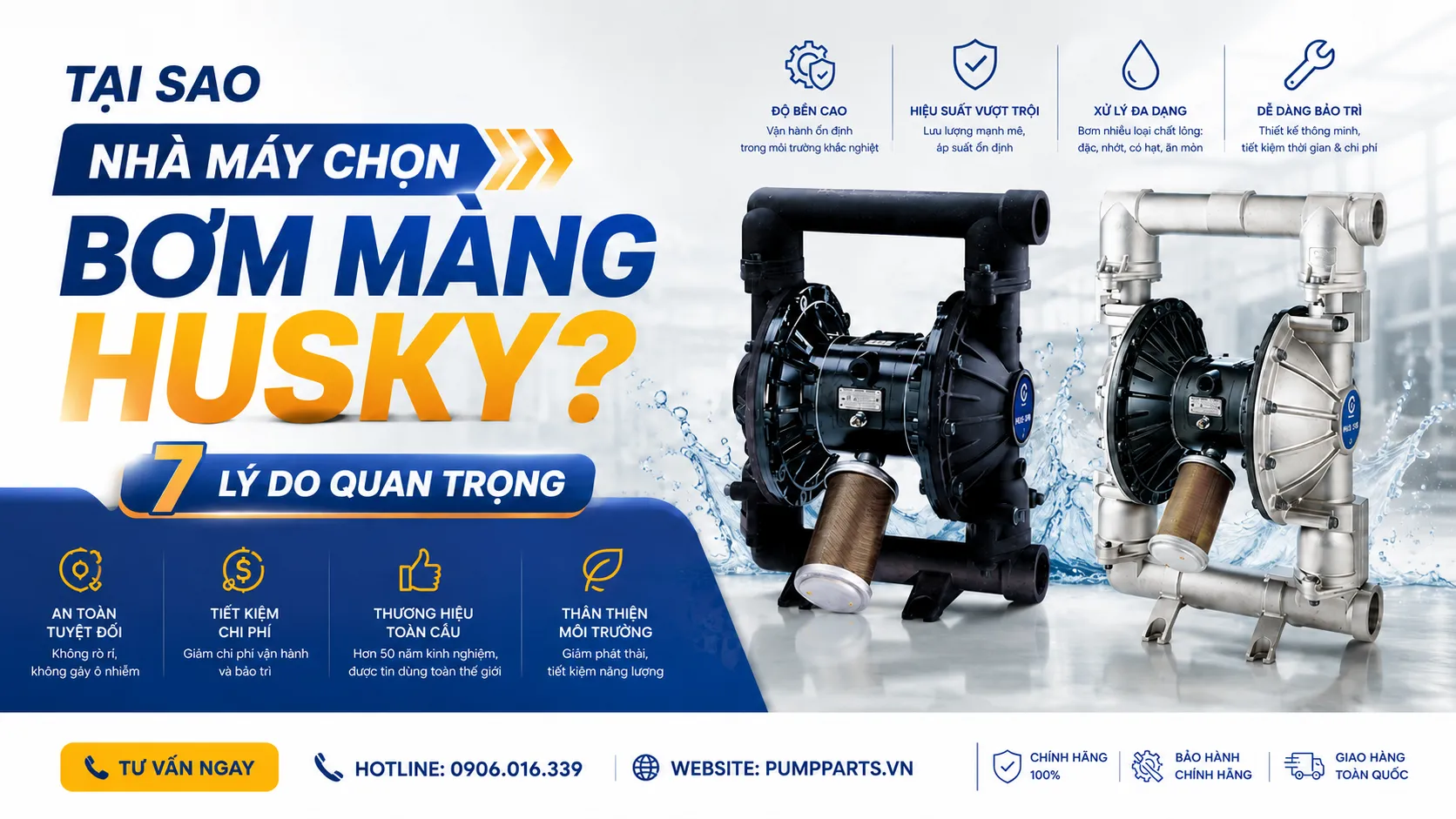 vì sao bơm màng husky được sử dụng nhiều trong nhà máy