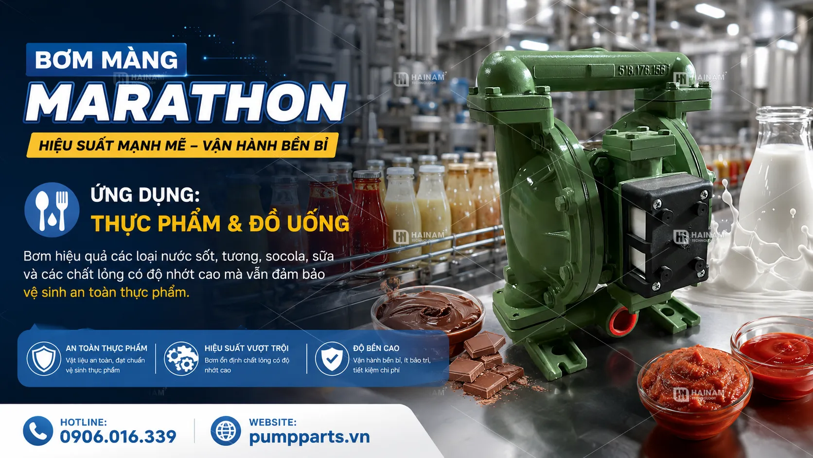 bơm màng marathon cho ngành thực phẩm