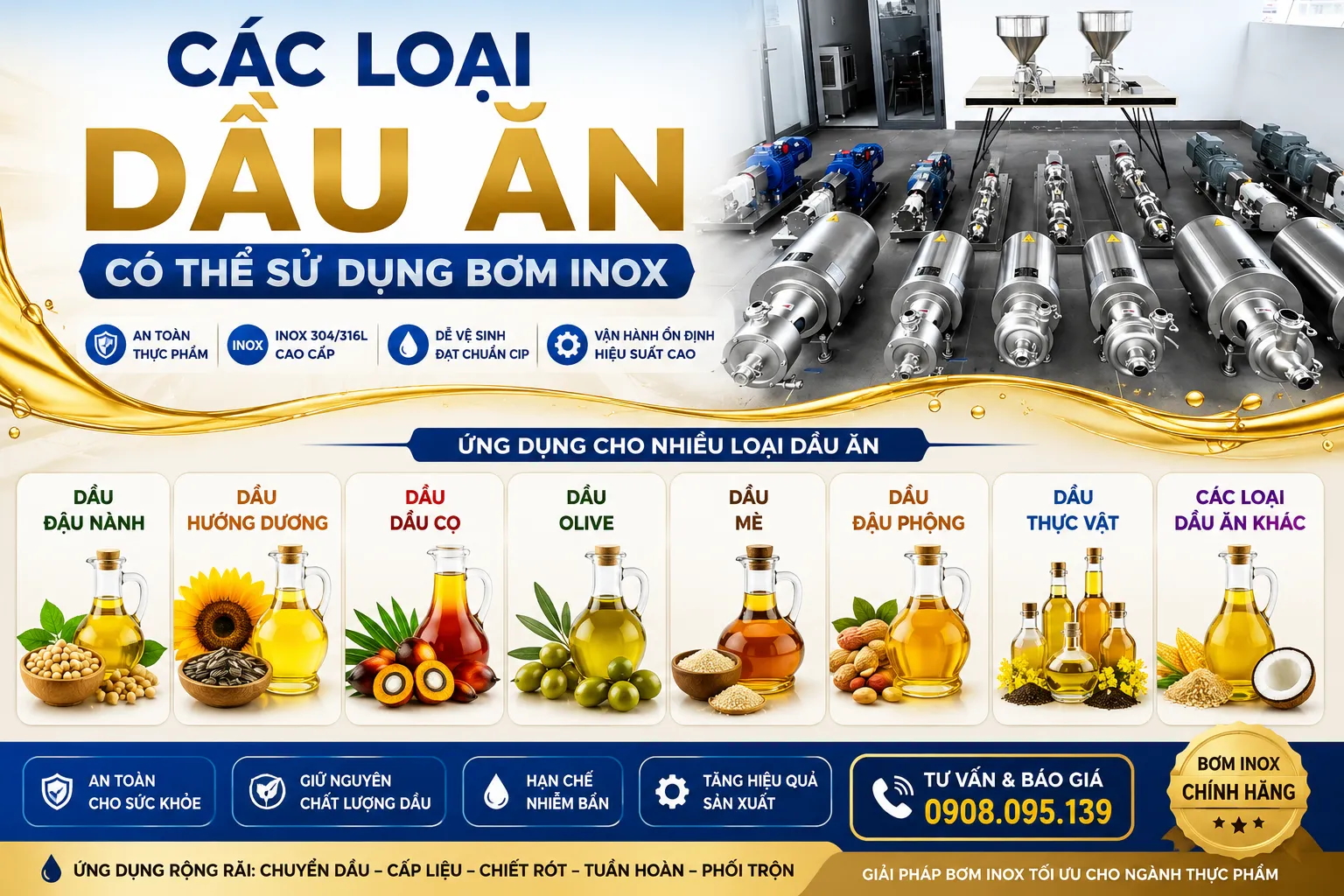 loại dầu ăn có thế sử dụng bơm inox