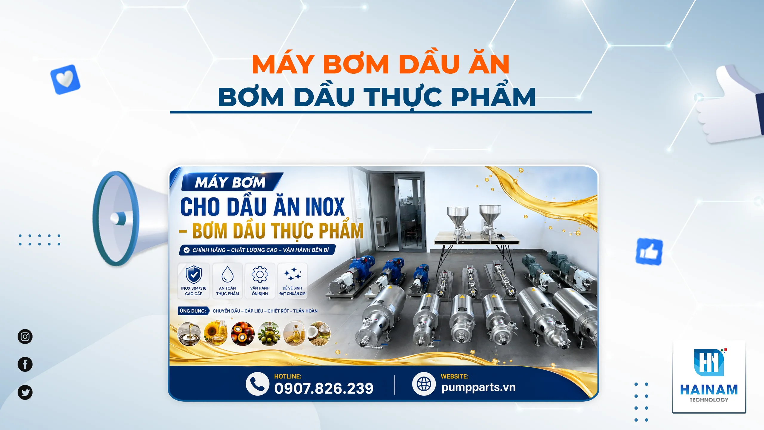 Máy Bơm Cho Dầu Ăn Inox – Bơm Dầu Thực Phẩm Chính Hãng