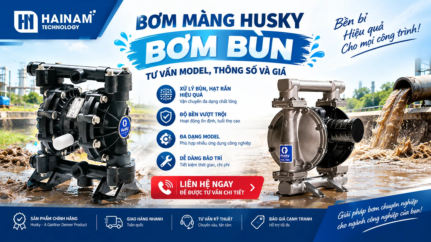 tư vấn chọn model bơm màng husky bơm bùn