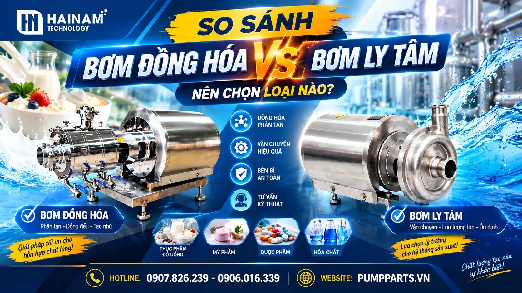 bơm đồng hóa và bơm ly tâm nên chọn loại nào
