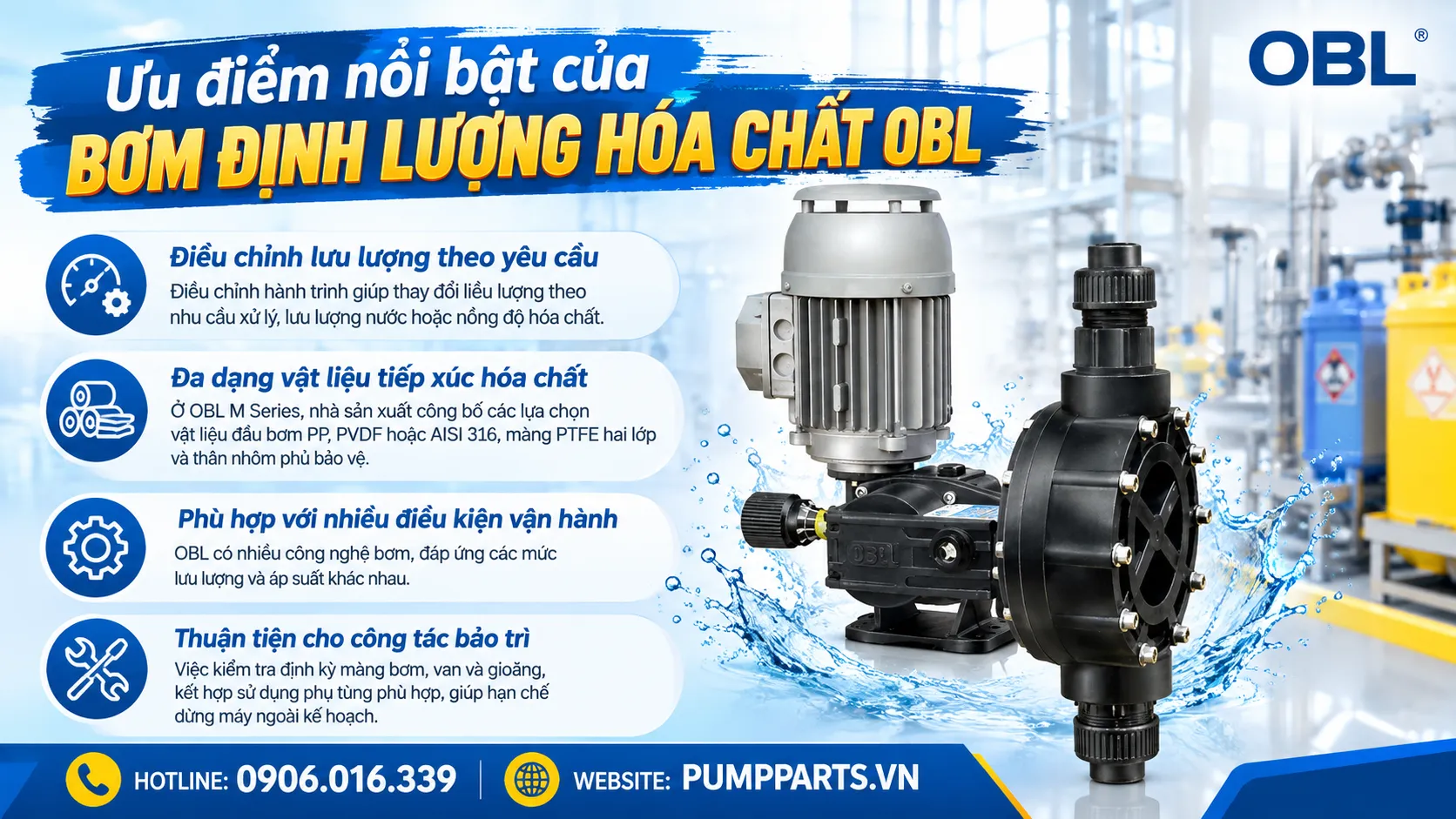 ưu điểm nổi bật bơm định lượng hóa chất obl